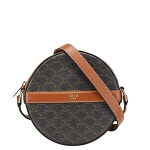 Celine Triomphe Round Crossbody Shoulder Bag Black Brown Leather